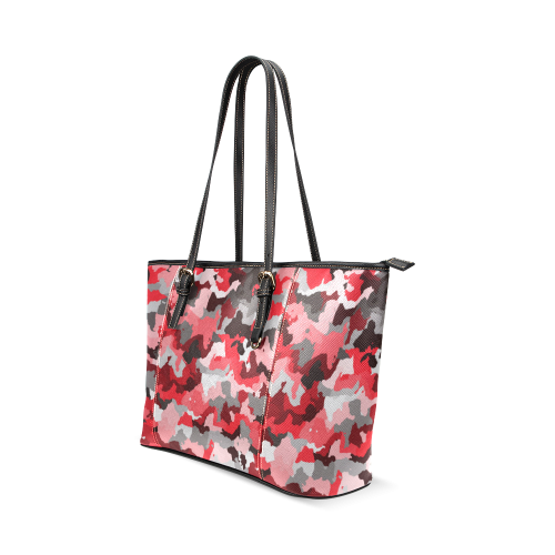 camouflage red,black Leather Tote Bag/Large (Model 1640)