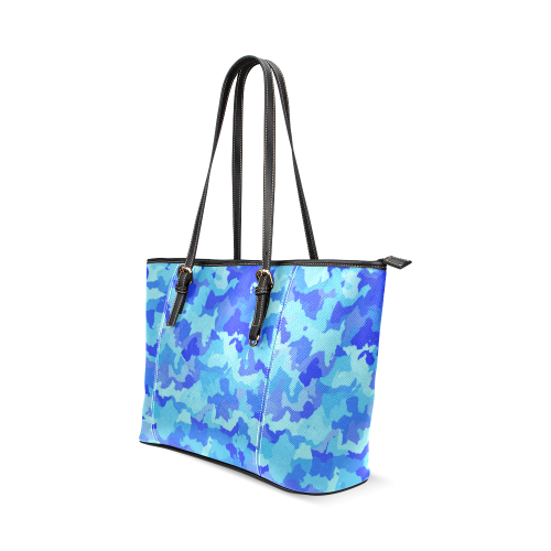 camouflage blue Leather Tote Bag/Large (Model 1640)