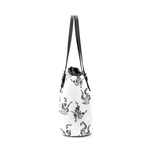 Tiny black flowers Leather Tote Bag/Small (Model 1640)