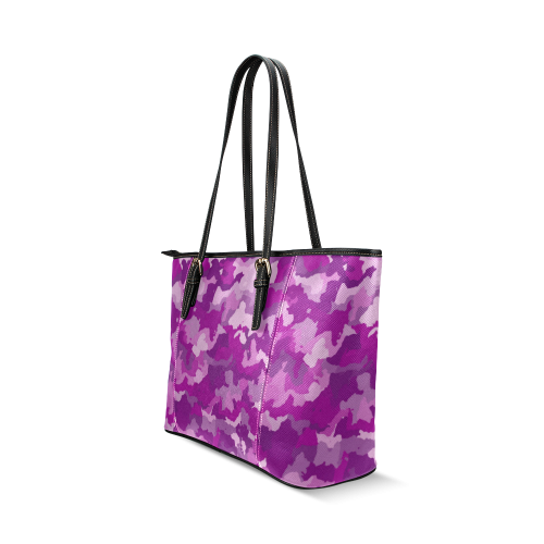 camouflage purple Leather Tote Bag/Large (Model 1640)