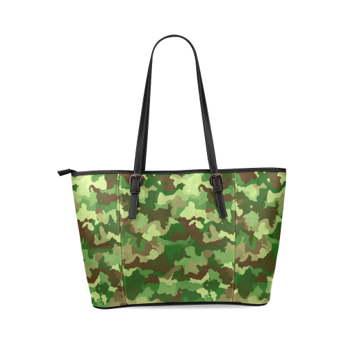 camouflage green Leather Tote Bag/Large (Model 1640)