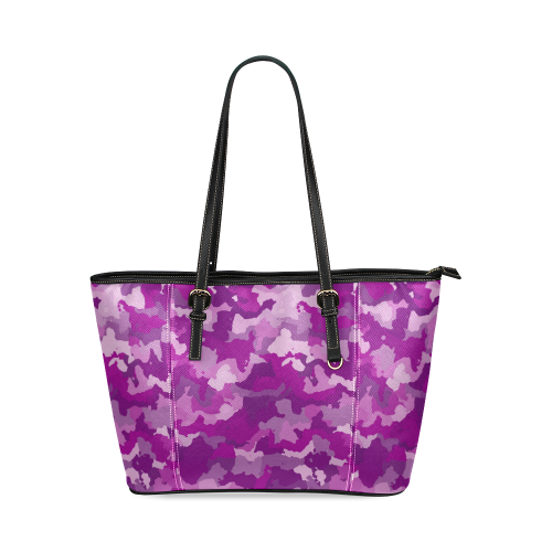 camouflage purple Leather Tote Bag/Large (Model 1640)