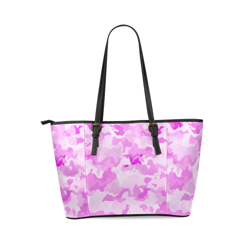 camouflage soft pink Leather Tote Bag/Large (Model 1640)