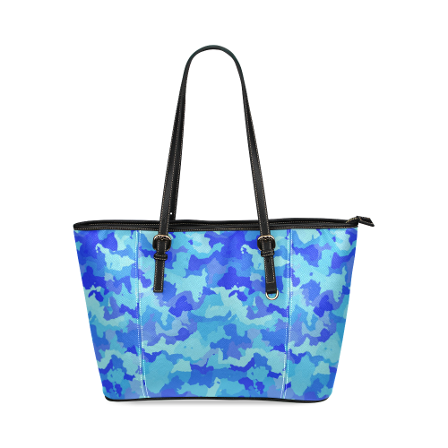 camouflage blue Leather Tote Bag/Large (Model 1640)