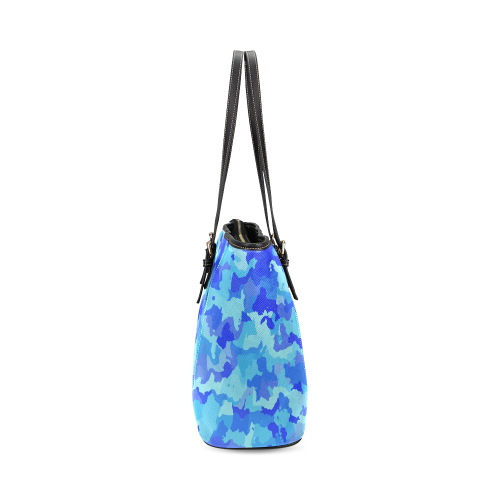 camouflage blue Leather Tote Bag/Large (Model 1640)