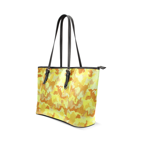 camouflage yellow Leather Tote Bag/Large (Model 1640)