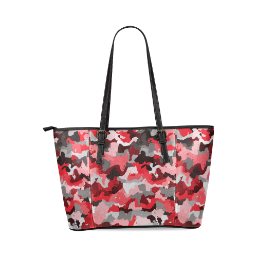 camouflage red,black Leather Tote Bag/Large (Model 1640)