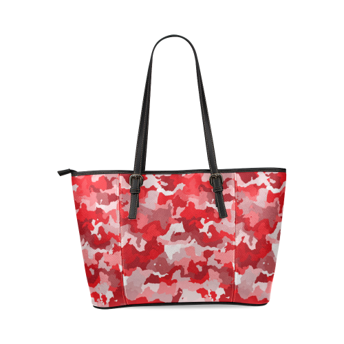 camouflage red Leather Tote Bag/Large (Model 1640)
