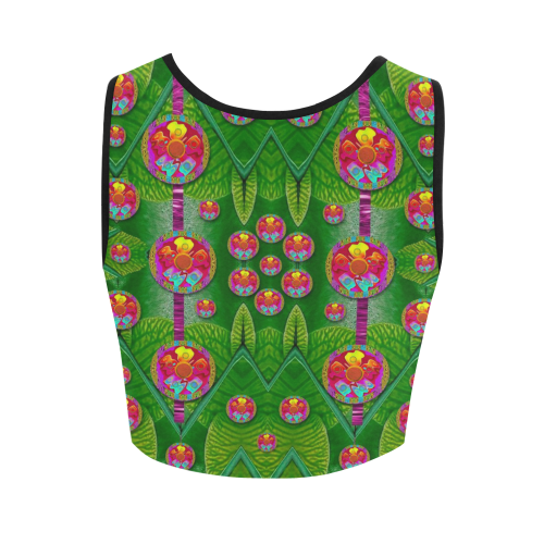 Orchid Forest Filled of big flowers and chevron Women's Crop Top (Model T42)