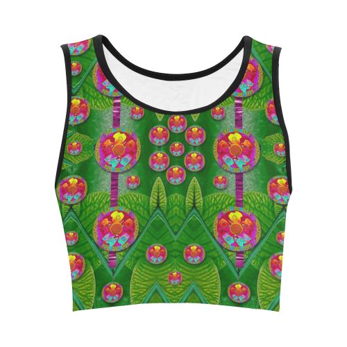 Orchid Forest Filled of big flowers and chevron Women's Crop Top (Model T42)