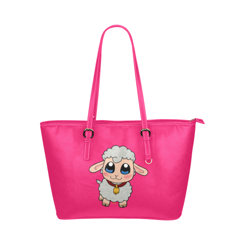 Cute sheep Leather Tote Bag/Small (Model 1651)