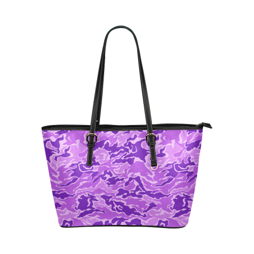Camo Purple Camouflage Pattern Print Leather Tote Bag/Large (Model 1651)