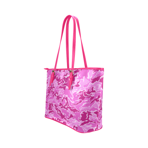 Camo Pink Camouflage Pattern Print Leather Tote Bag/Small (Model 1651)
