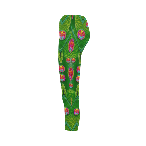Orchid Forest Filled of big flowers and chevron Capri Legging (Model L02)