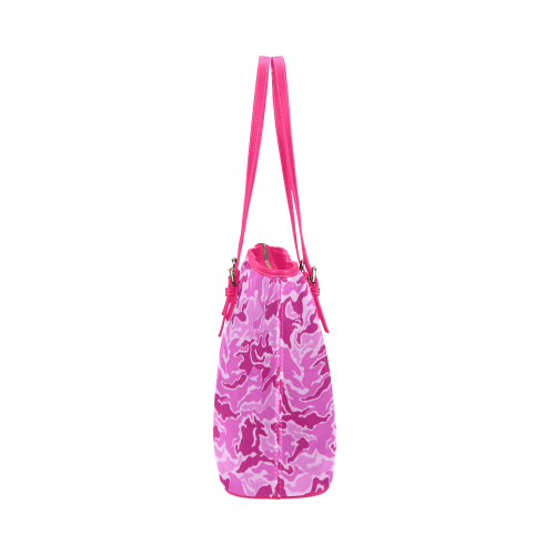 Camo Pink Camouflage Pattern Print Leather Tote Bag/Large (Model 1651