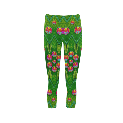 Orchid Forest Filled of big flowers and chevron Capri Legging (Model L02)