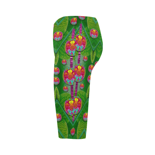 Orchid Forest Filled of big flowers and chevron Hestia Cropped Leggings (Model L03)