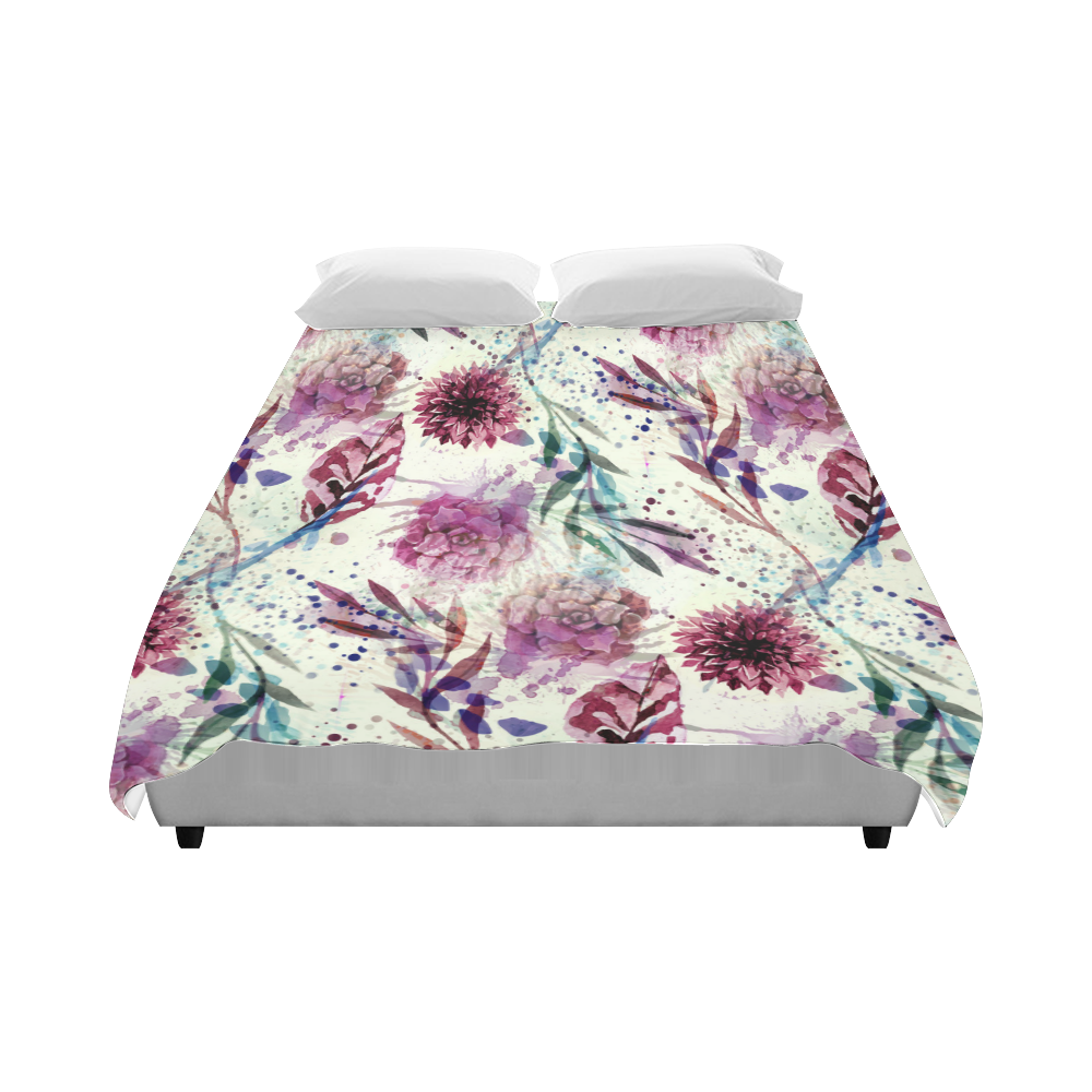 Watercolor Flowers Duvet Cover 86"x70" ( Alloverprint) ID D314007