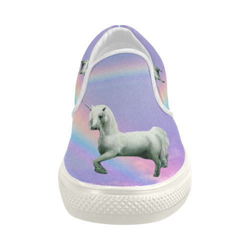 Unicorn and Rainbow Women's Slip-on Canvas Shoes (Model 019)