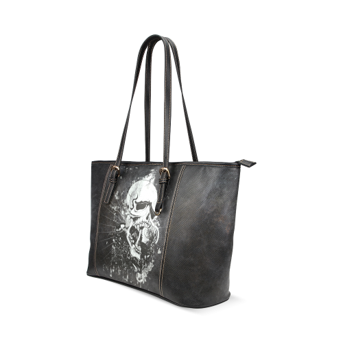Dark Gothic Skull Leather Tote Bag/Large (Model 1640)