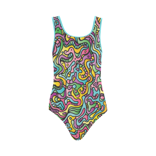Colorful Tidal Pool, abstract animals, doodle Vest One Piece Swimsuit (Model S04)