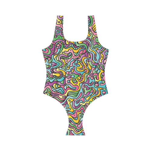 Colorful Tidal Pool, abstract animals, doodle Vest One Piece Swimsuit (Model S04)