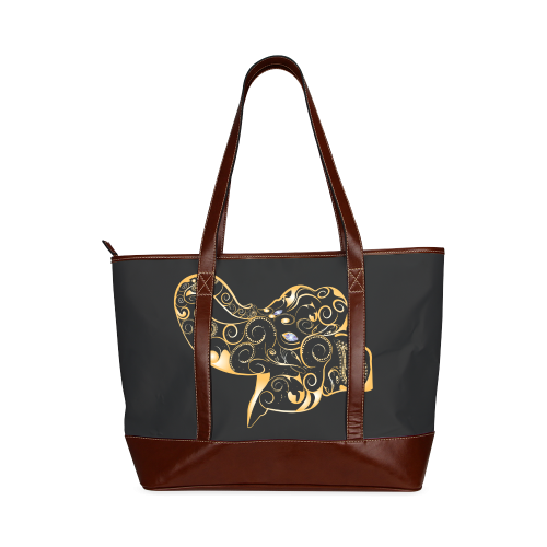 Wonderful gold, black elephant Tote Handbag (Model 1642)