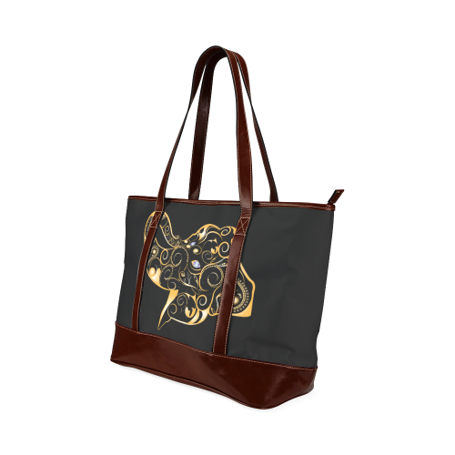 Wonderful gold, black elephant Tote Handbag (Model 1642)