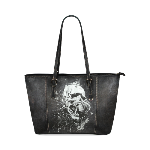 Dark Gothic Skull Leather Tote Bag/Large (Model 1640)