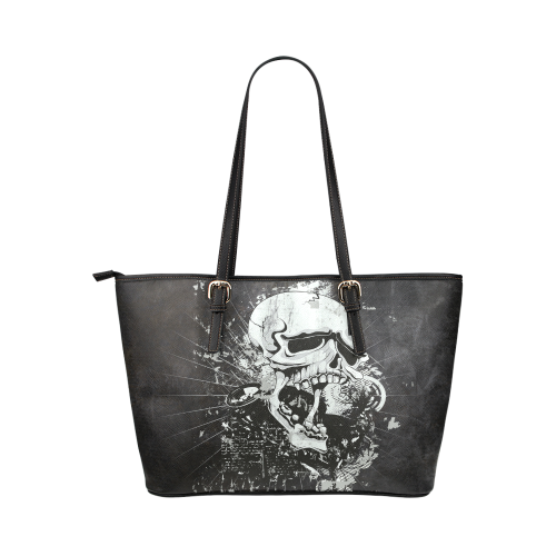 Dark Gothic Skull Leather Tote Bag/Small (Model 1651)