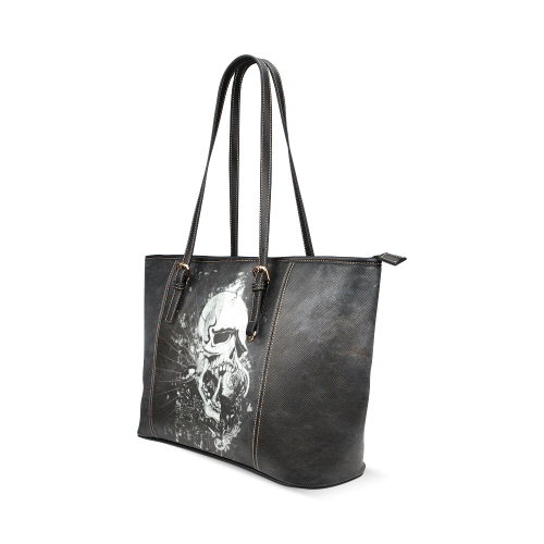 Dark Gothic Skull Leather Tote Bag/Small (Model 1640)