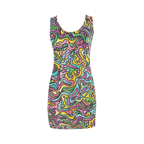 Colorful Tidal Pool, abstract animals, doodle Medea Vest Dress (Model D06)