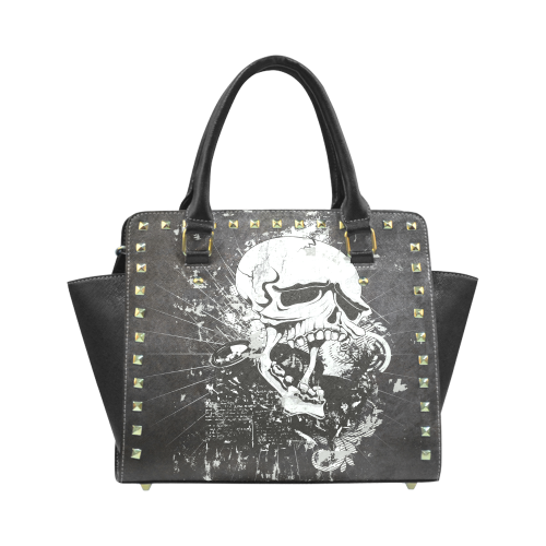 Dark Gothic Skull Rivet Shoulder Handbag (Model 1645)