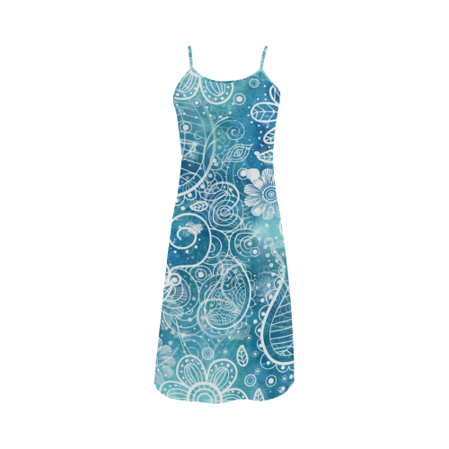 Blue Floral Doodle Dreams Alcestis Slip Dress (Model D05)