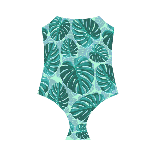 Tropical Leaf Monstera Plant Pattern Strap Swimsuit ( Model S05)
