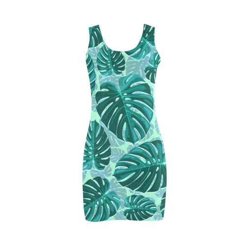 Tropical Leaf Monstera Plant Pattern Medea Vest Dress (Model D06)