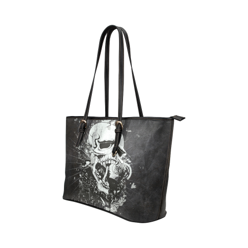 Dark Gothic Skull Leather Tote Bag/Small (Model 1651)