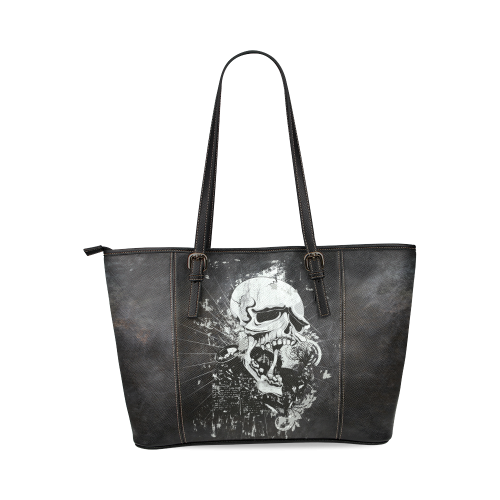 Dark Gothic Skull Leather Tote Bag/Small (Model 1640)