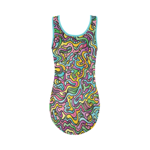 Colorful Tidal Pool, abstract animals, doodle Vest One Piece Swimsuit (Model S04)