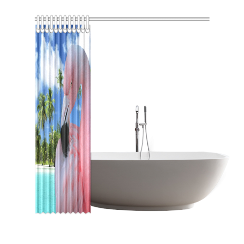 Flamingo and Beach Shower Curtain 72"x72"