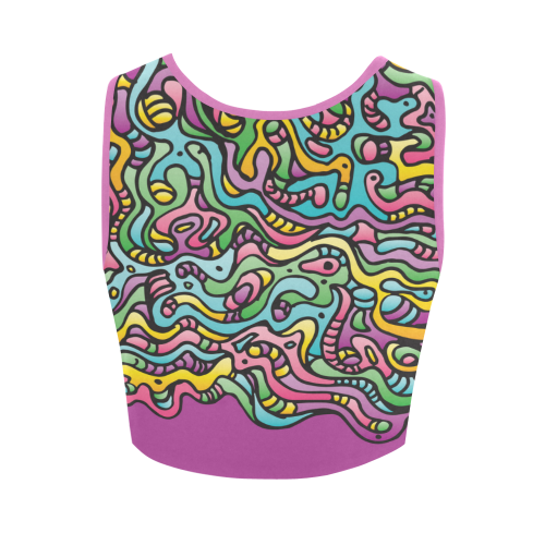 Colorful Tidal Pool, abstract animals, purple Women's Crop Top (Model T42)