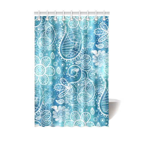 Blue Floral Doodle Dreams Shower Curtain 48"x72"