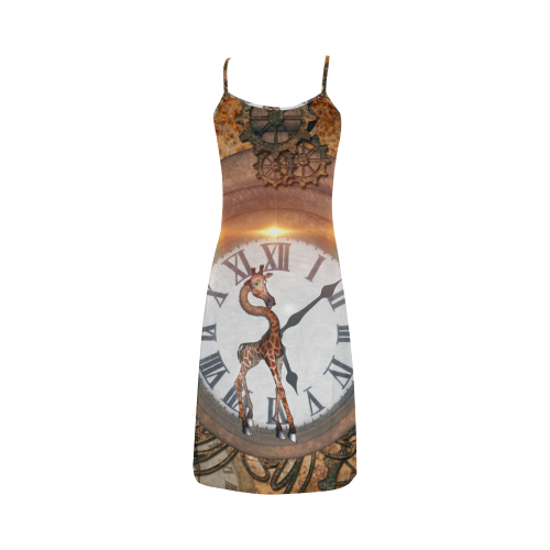 Steampunk, cute giraffe on a clock Alcestis Slip Dress (Model D05)