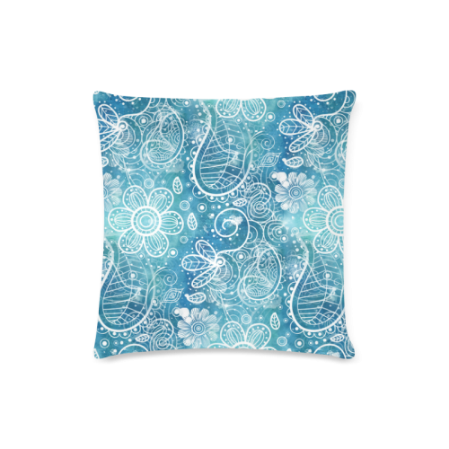 Blue Floral Doodle Dreams Custom Zippered Pillow Case 16"x16" (one side)