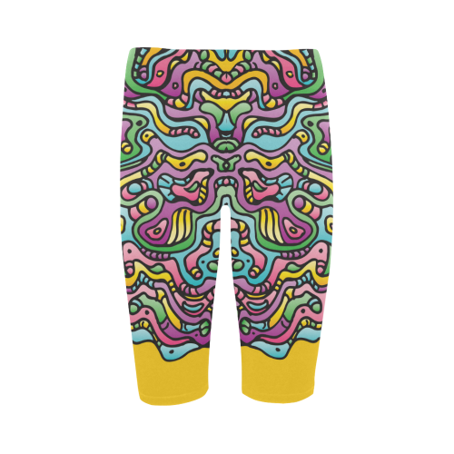 Colorful Tidal Pool, abstract animals, yellow Hestia Cropped Leggings (Model L03)