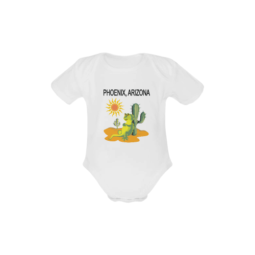 Phoenix Arizona Lizard under Saguaro Baby Powder Organic Short Sleeve One Piece (Model T28)