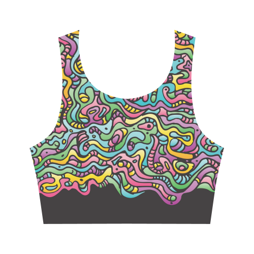 Colorful Tidal Pool, abstract animals, black Women's Crop Top (Model T42)