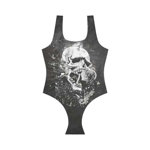 Dark Gothic Skull Vest One Piece Swimsuit (Model S04)
