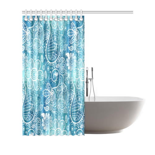 Blue Floral Doodle Dreams Shower Curtain 66"x72"