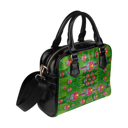 Orchid Forest Filled of big flowers and chevron Shoulder Handbag (Model 1634)